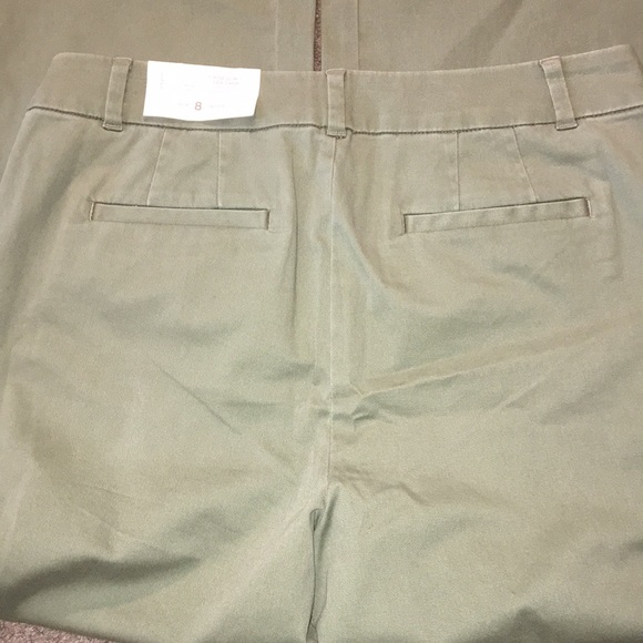 NWT Loft Outlet High Rise Slim Fit Olive Green Wide Leg Crop Pants Petite - Picture 6 of 8